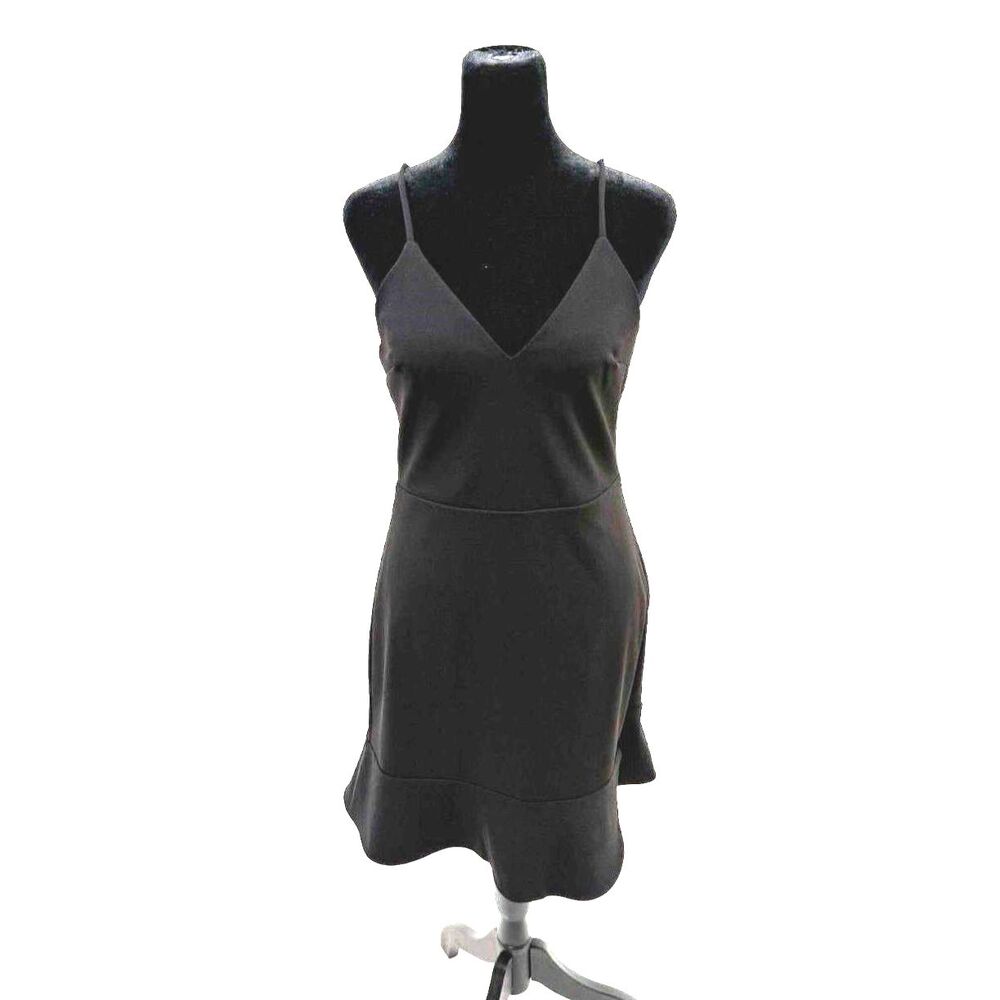 Express black strappy mini dress with bottom hem ruffle detail